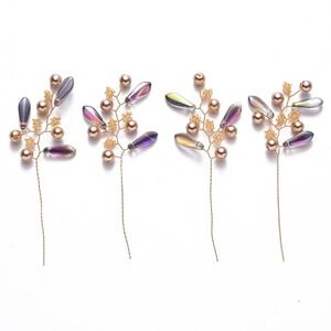 Glass Seed Beads and Brass Wire Wrapped Branch, with ABS Plastic Imitation Pearl